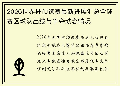 2026世界杯预选赛最新进展汇总全球赛区球队出线与争夺动态情况